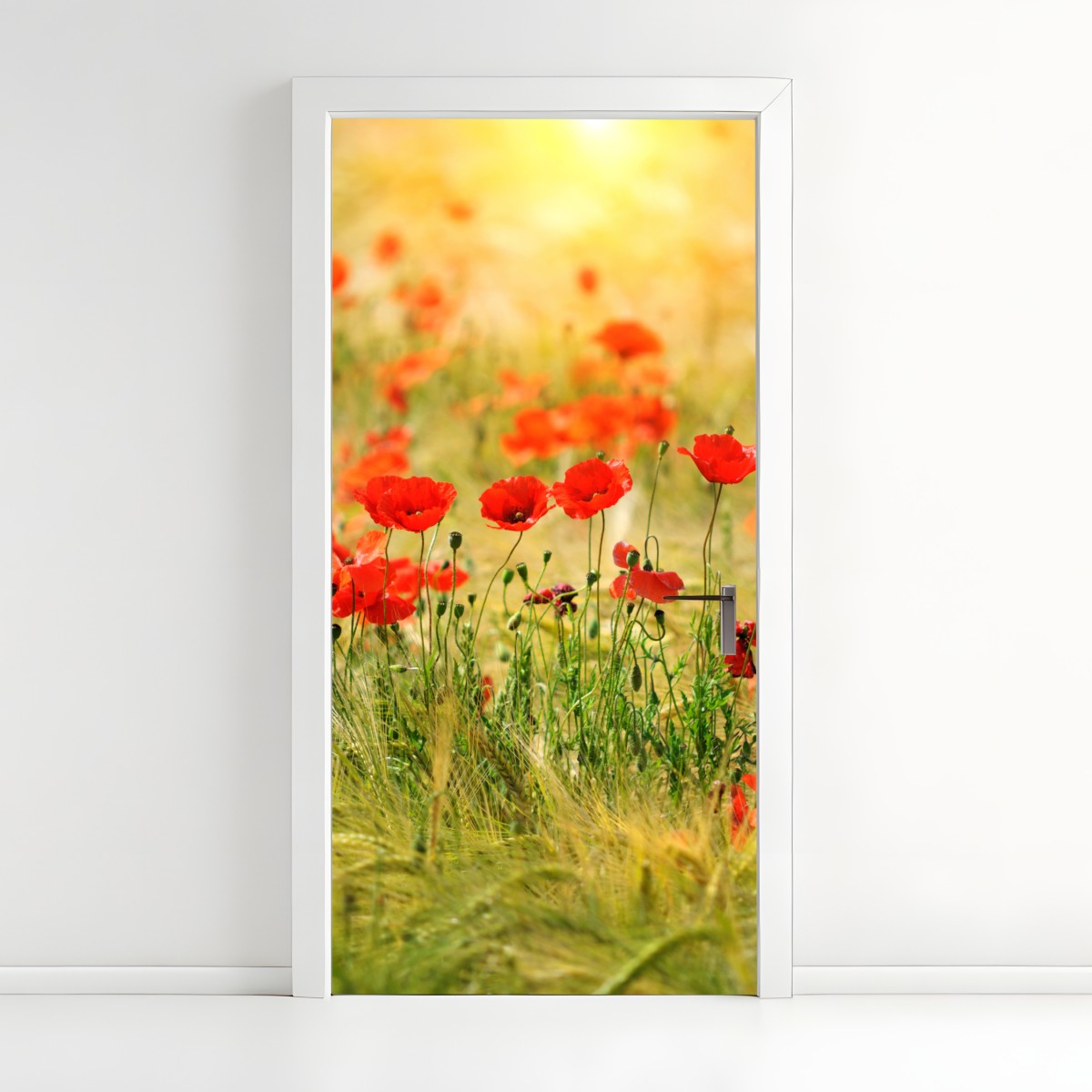 Door sticker red poppy meadow in sunlight – Wallissimo®
