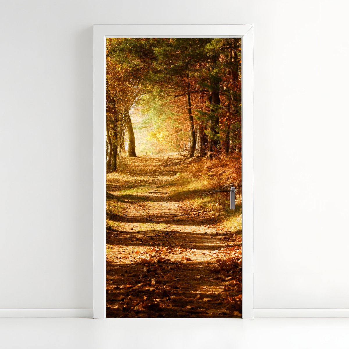 Door sticker autumn forest path with golden sunlight – Wallissimo®