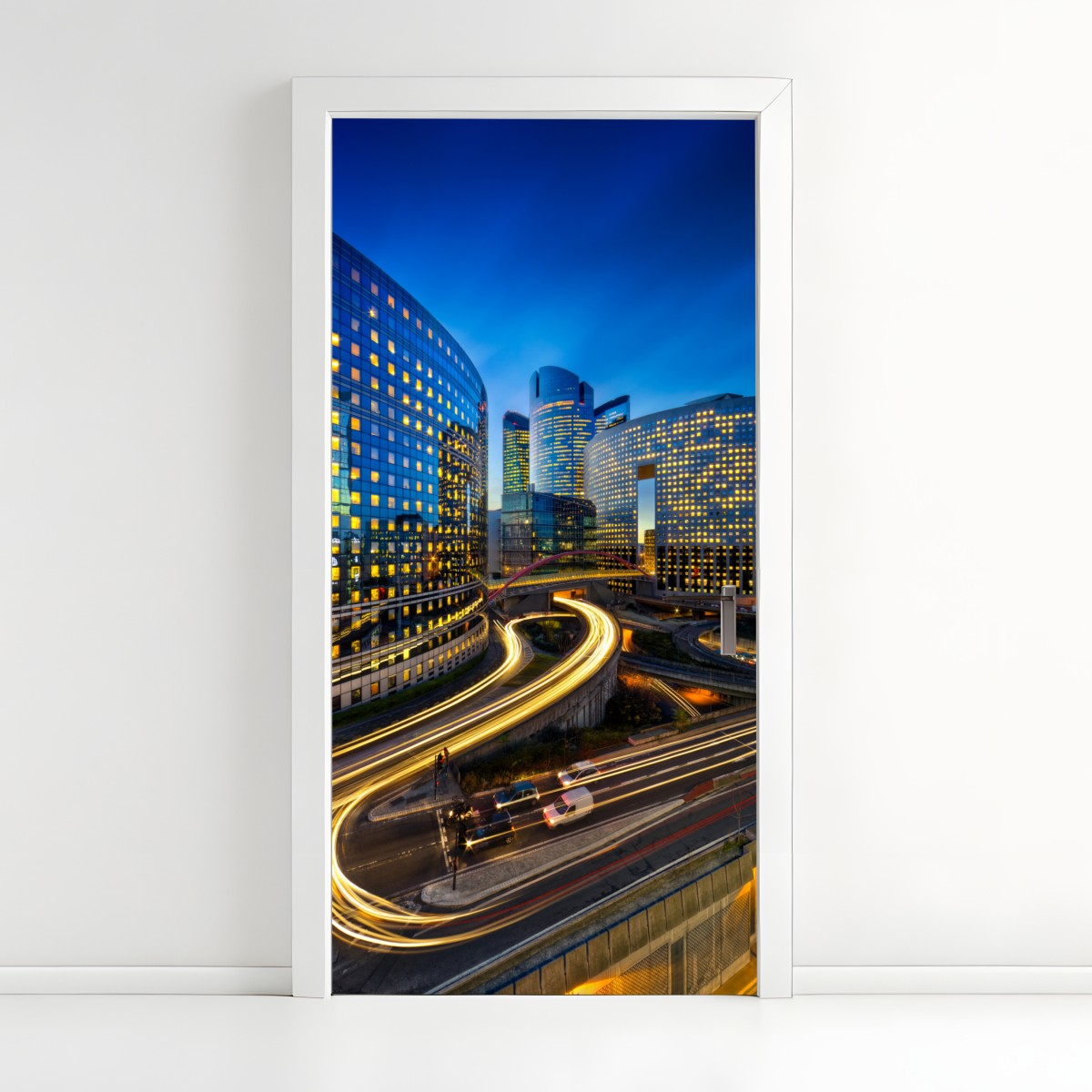 Door sticker modern city skyline at dusk – Wallissimo®