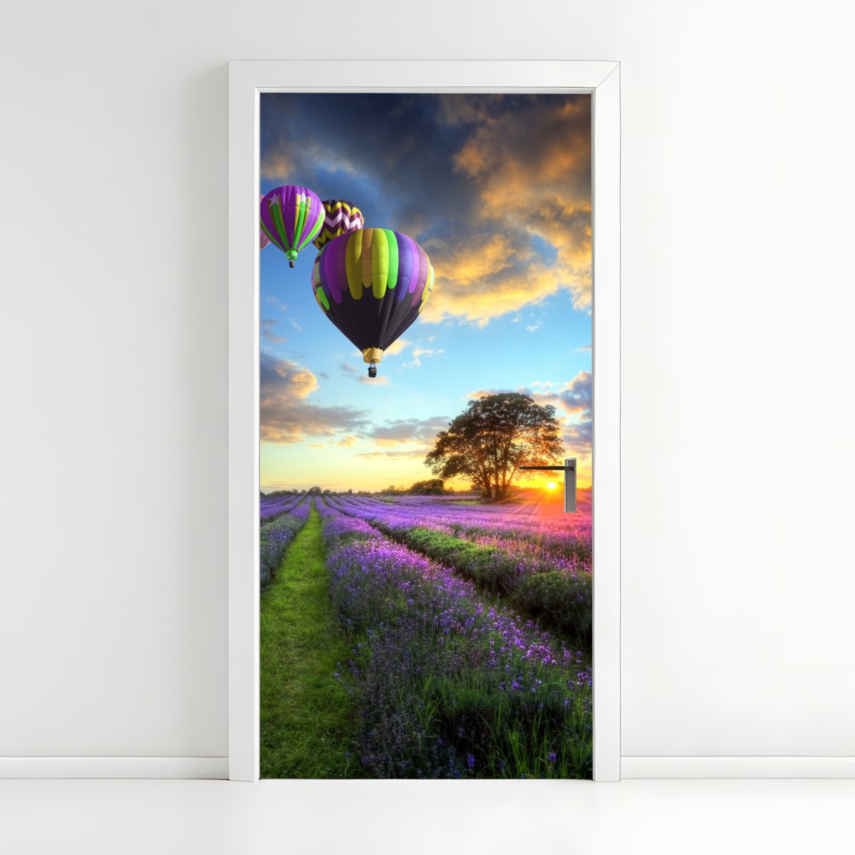 Door sticker lavender sunset with hot air balloons – Wallissimo®