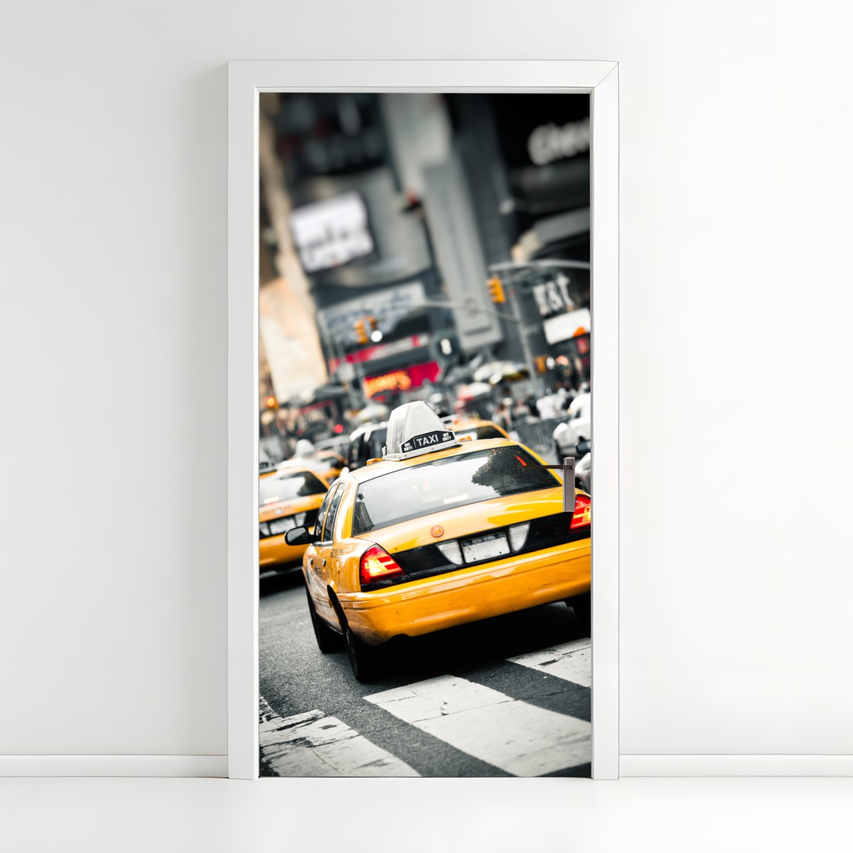 Door sticker yellow taxi city scene in New York – Wallissimo®