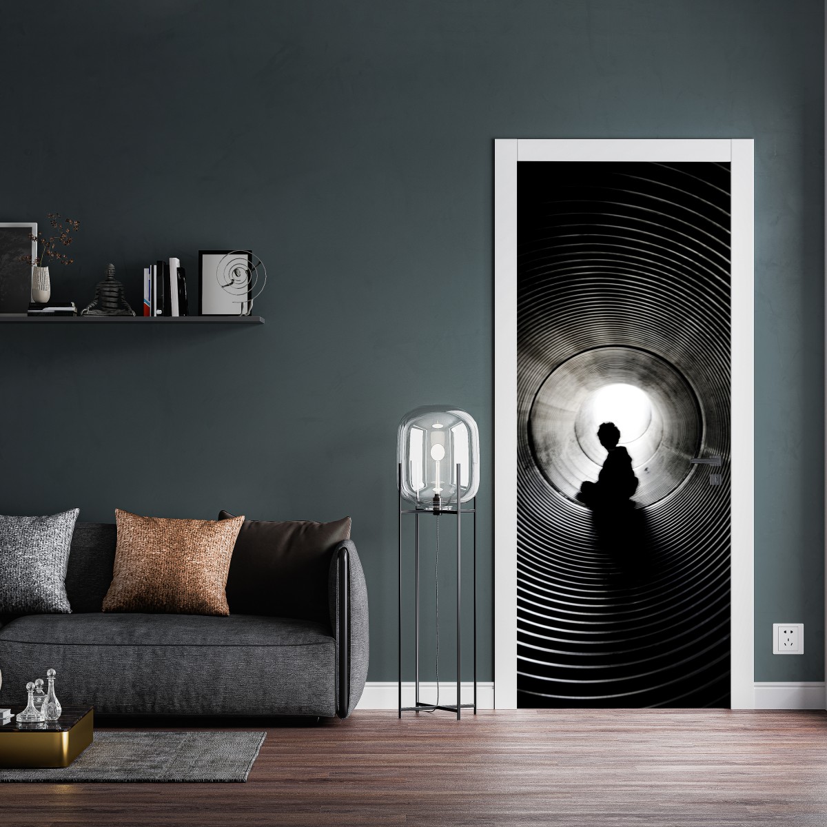 Naklejka na drzwi sylwetka w spiralnym tunelu – Wallissimo® Naklejka na drzwi sylwetka w spiralnym tunelu – Wallissimo®