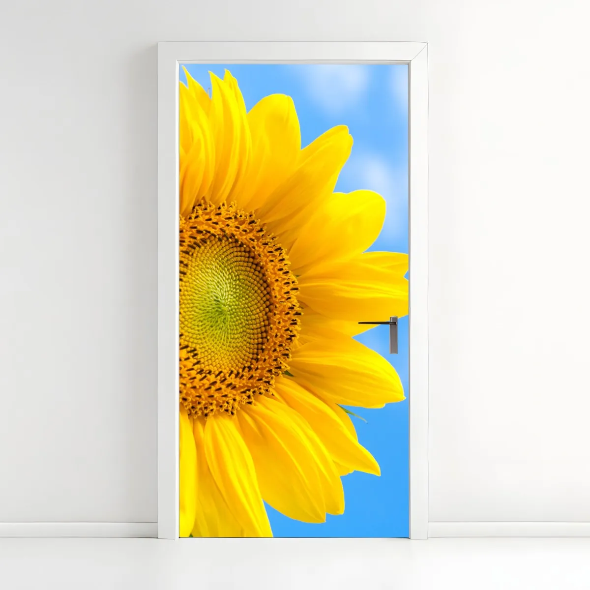 Naklejka na drzwi jasny słonecznik na tle nieba – Wallissimo® Naklejka na drzwi jasny słonecznik na tle nieba – Wallissimo®