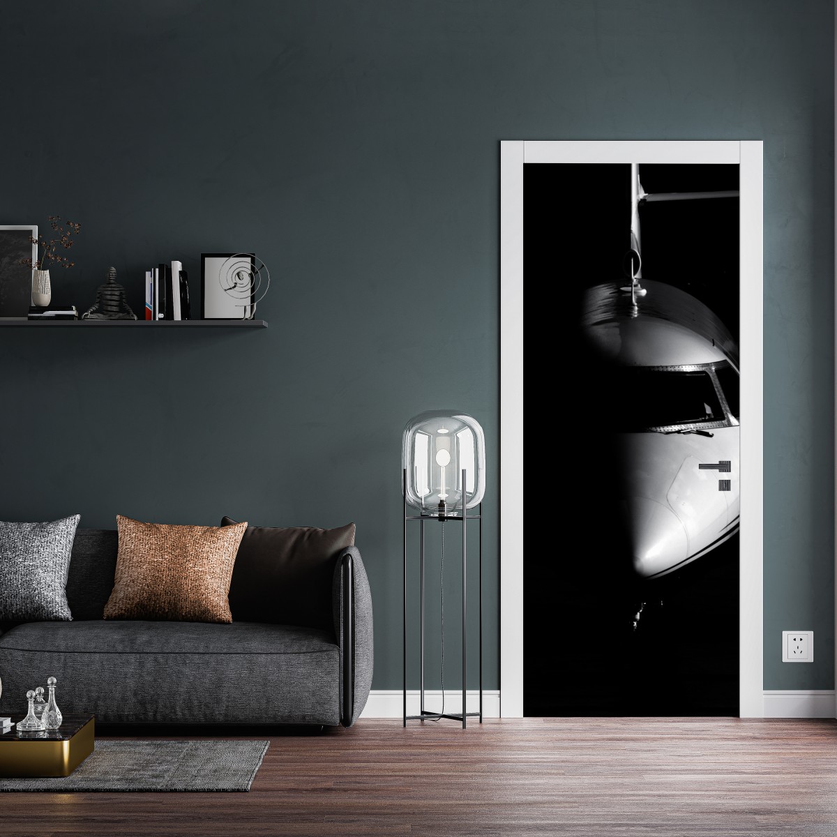 Naklejka na drzwi monochromatyczny portret nosa odrzutowca – Wallissimo® Naklejka na drzwi monochromatyczny portret nosa odrzutowca – Wallissimo®