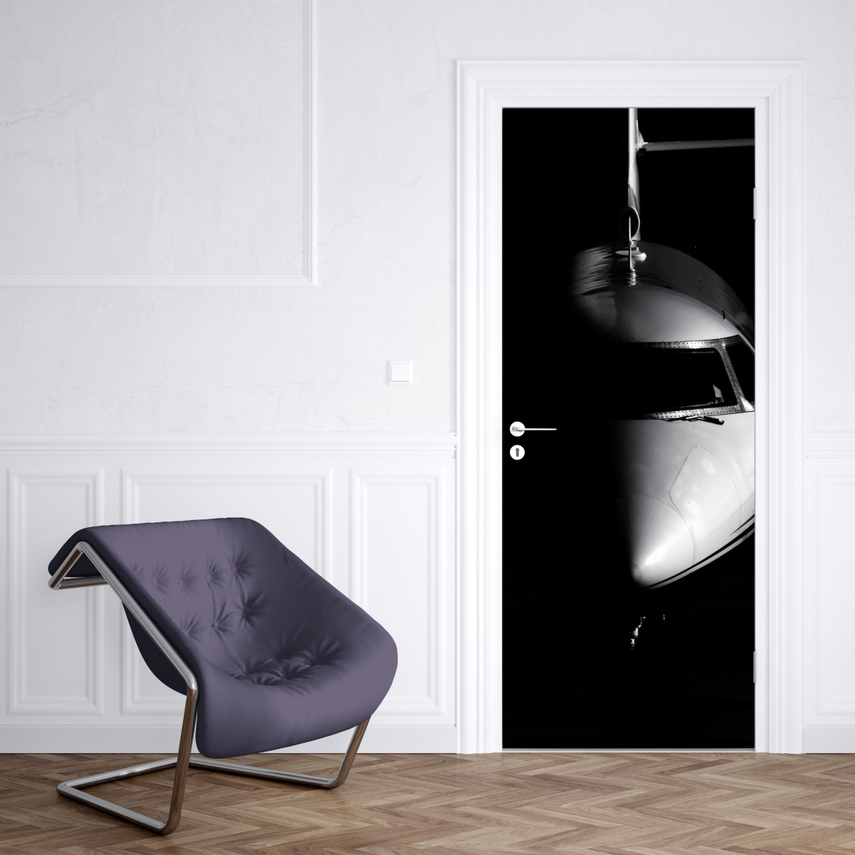 Naklejka na drzwi monochromatyczny portret nosa odrzutowca – Wallissimo® Naklejka na drzwi monochromatyczny portret nosa odrzutowca – Wallissimo®