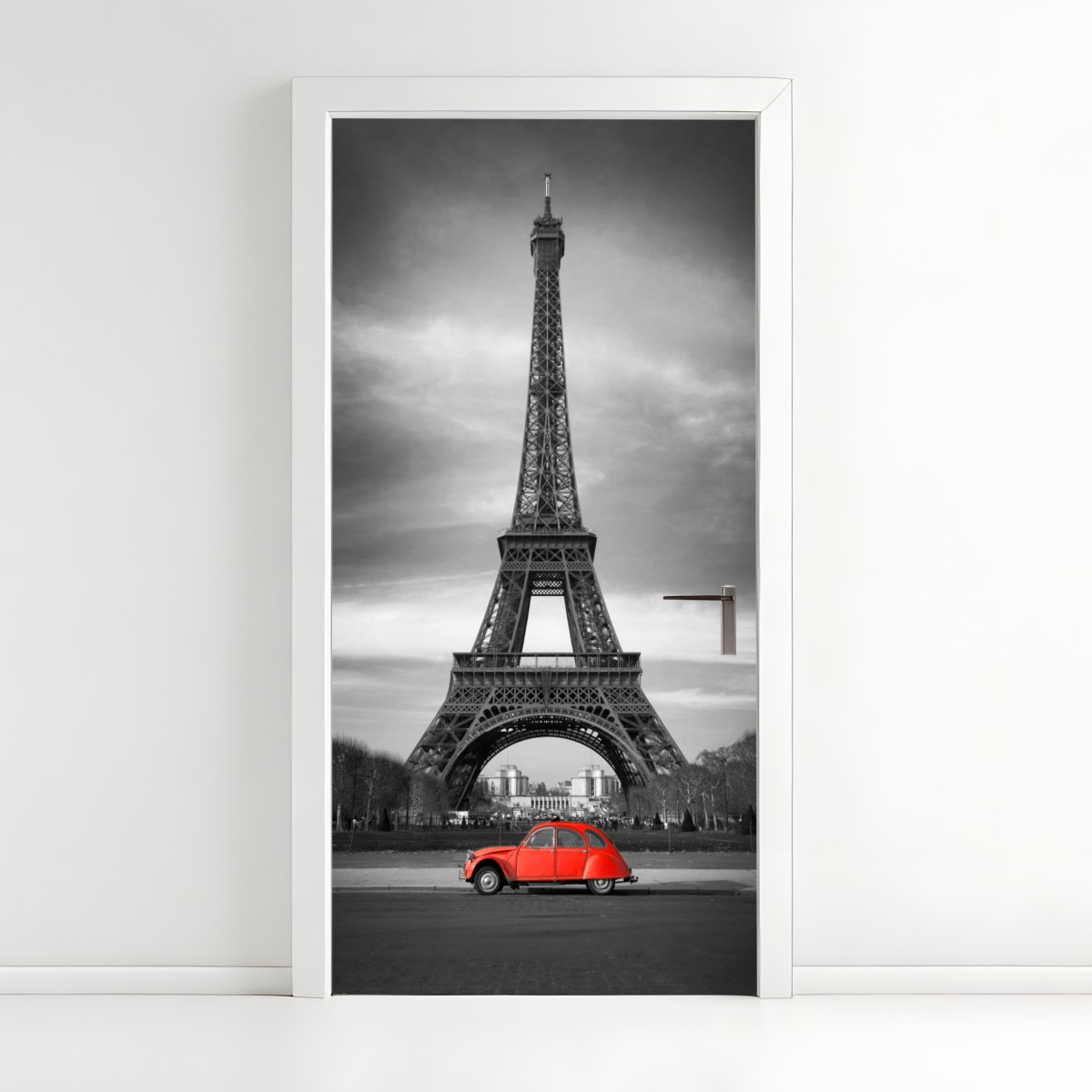 Door sticker Eiffel Tower with red vintage car – Wallissimo®
