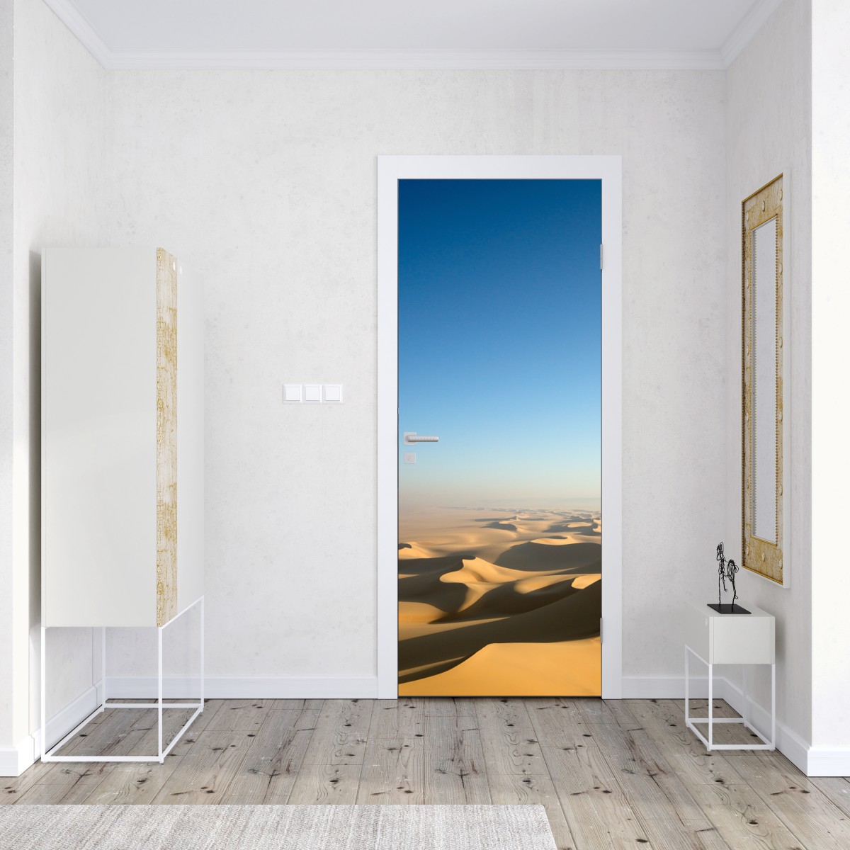 Naklejka na drzwi niekończące się wydmy pustyni pod błękitnym niebem – Wallissimo® Naklejka na drzwi niekończące się wydmy pustyni pod błękitnym niebem – Wallissimo®