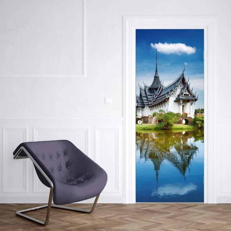 Naklejka na drzwi Sanphet Prasat pałac nad jeziorem – Wallissimo® Naklejka na drzwi Sanphet Prasat pałac nad jeziorem – Wallissimo®