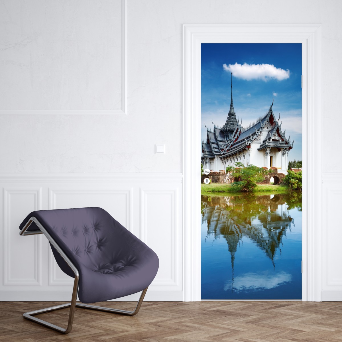 Naklejka na drzwi Sanphet Prasat pałac nad jeziorem – Wallissimo® Naklejka na drzwi Sanphet Prasat pałac nad jeziorem – Wallissimo®