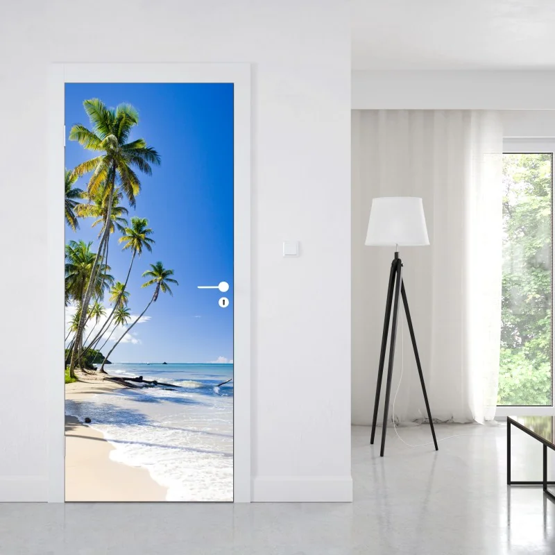 Naklejka na drzwi słoneczne żółte gerbery na koralowym tle – Wallissimo®