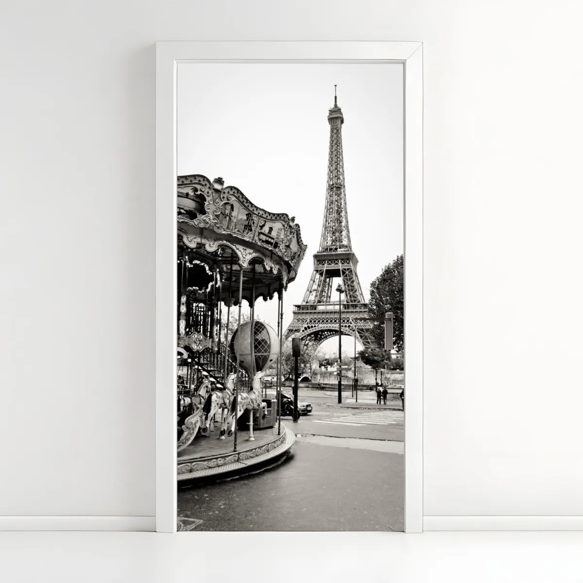 Naklejka na drzwi wieża Eiffla i karuzela w Paryżu – Wallissimo® Naklejka na drzwi wieża Eiffla i karuzela w Paryżu – Wallissimo®