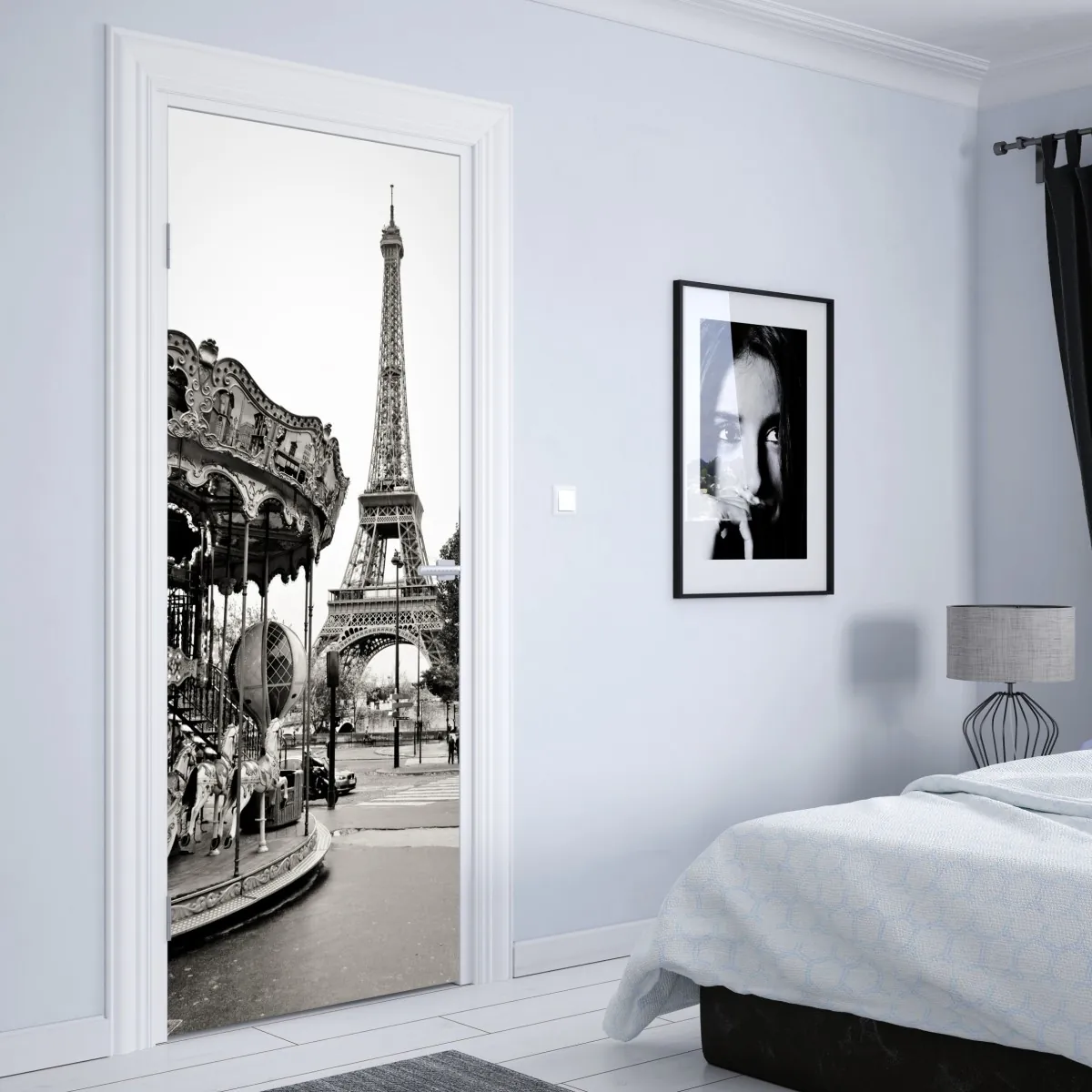 Naklejka na drzwi wieża Eiffla i karuzela w Paryżu – Wallissimo® Naklejka na drzwi wieża Eiffla i karuzela w Paryżu – Wallissimo®