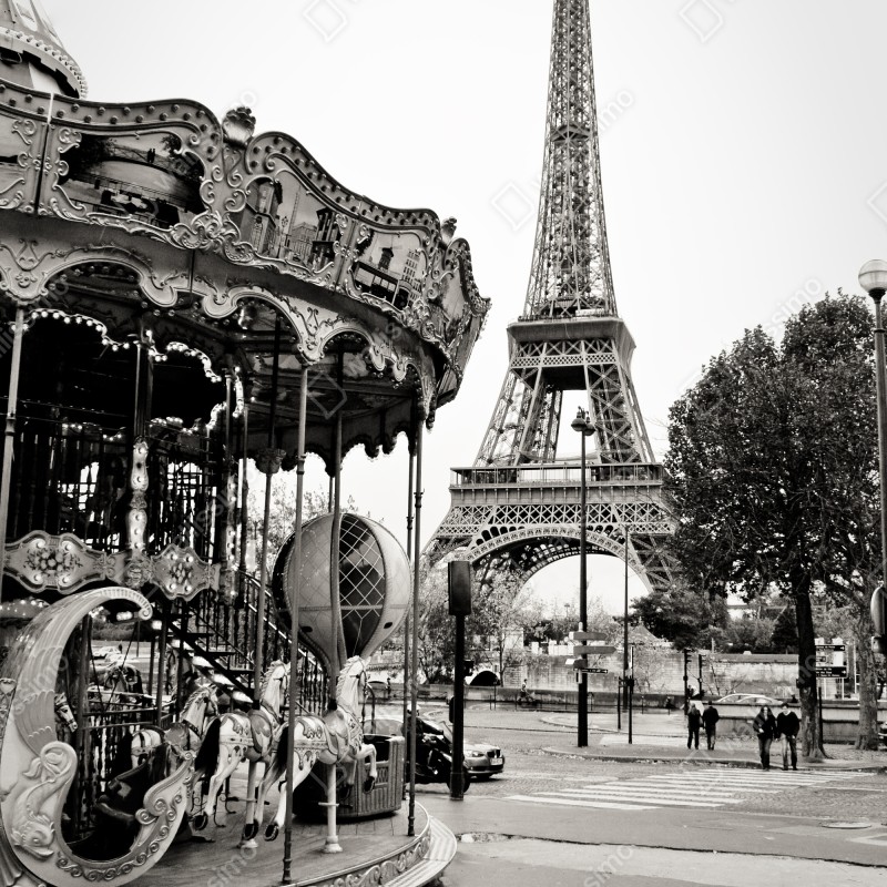 Naklejka na drzwi wieża Eiffla i karuzela w Paryżu – Wallissimo® Naklejka na drzwi wieża Eiffla i karuzela w Paryżu – Wallissimo®