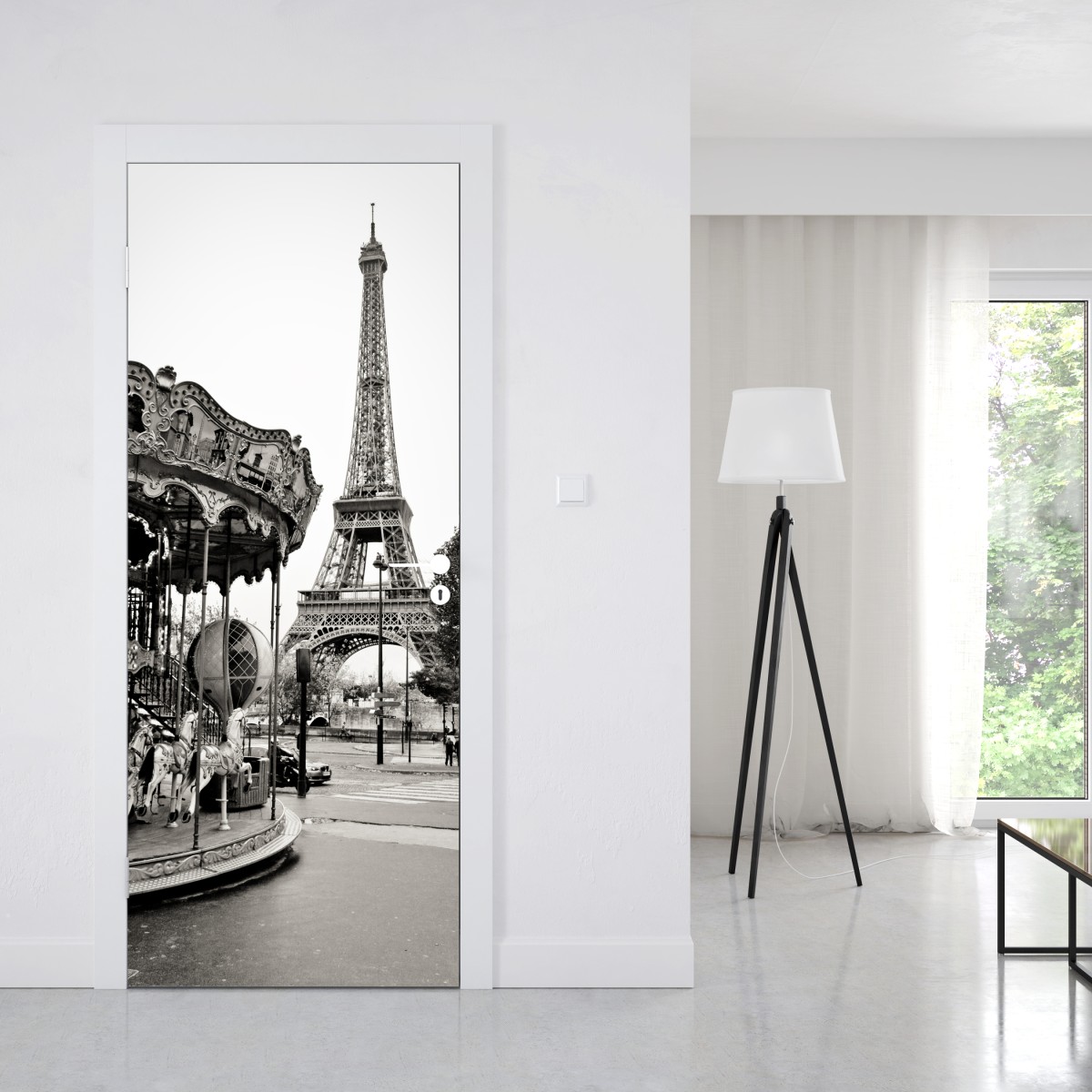 Naklejka na drzwi wieża Eiffla i karuzela w Paryżu – Wallissimo® Naklejka na drzwi wieża Eiffla i karuzela w Paryżu – Wallissimo®