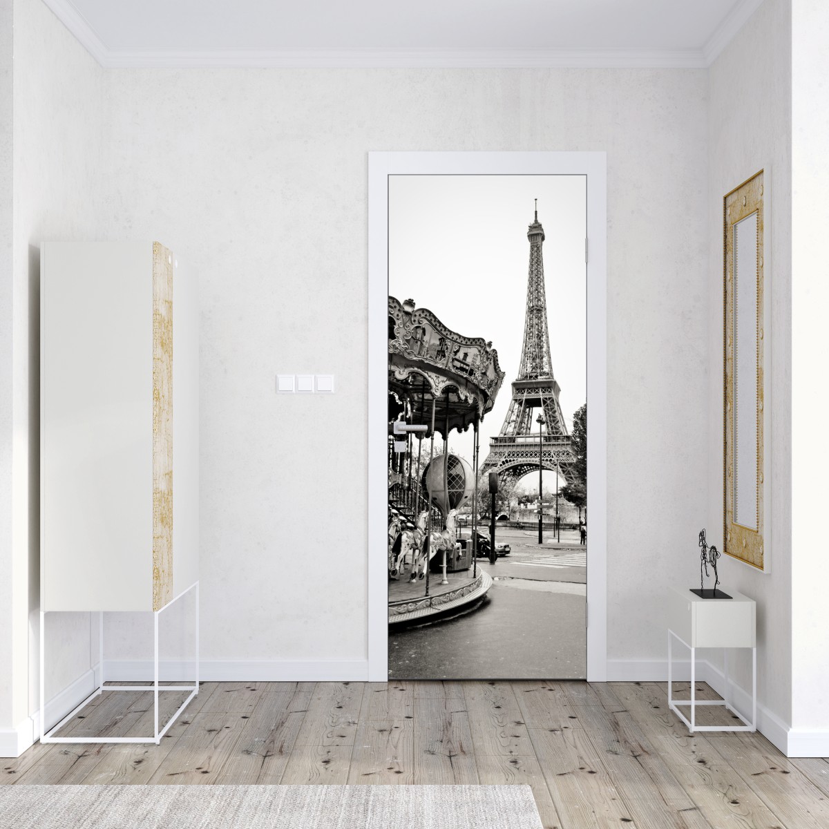 Naklejka na drzwi wieża Eiffla i karuzela w Paryżu – Wallissimo® Naklejka na drzwi wieża Eiffla i karuzela w Paryżu – Wallissimo®