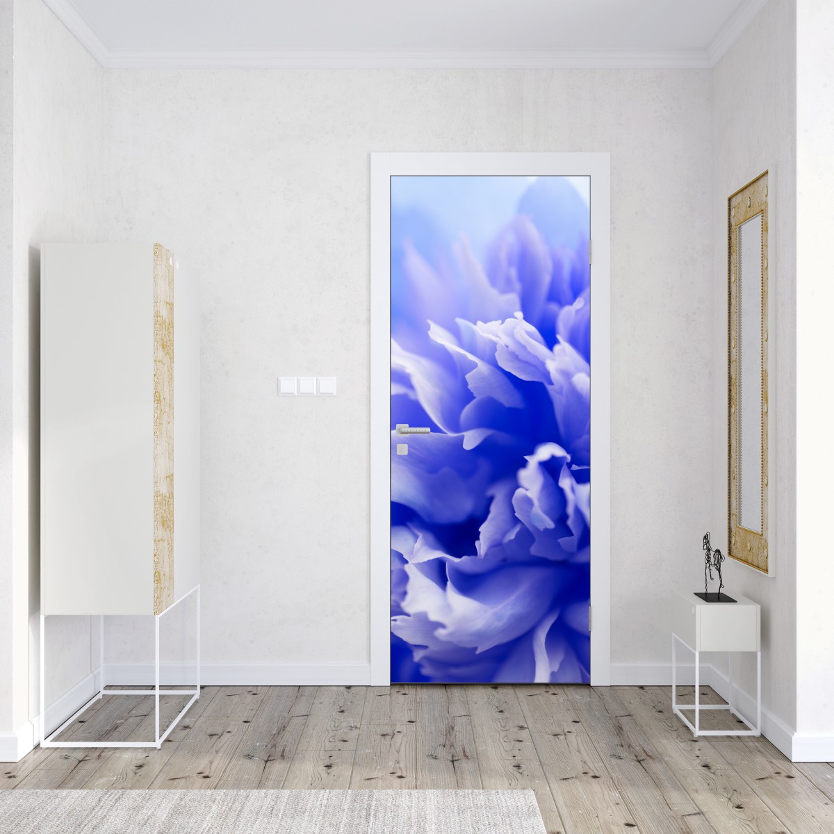 Naklejka na drzwi delikatny niebieski abstrakcyjny kwiat zbliżenie – Wallissimo® Naklejka na drzwi delikatny niebieski abstrakcyjny kwiat zbliżenie – Wallissimo®