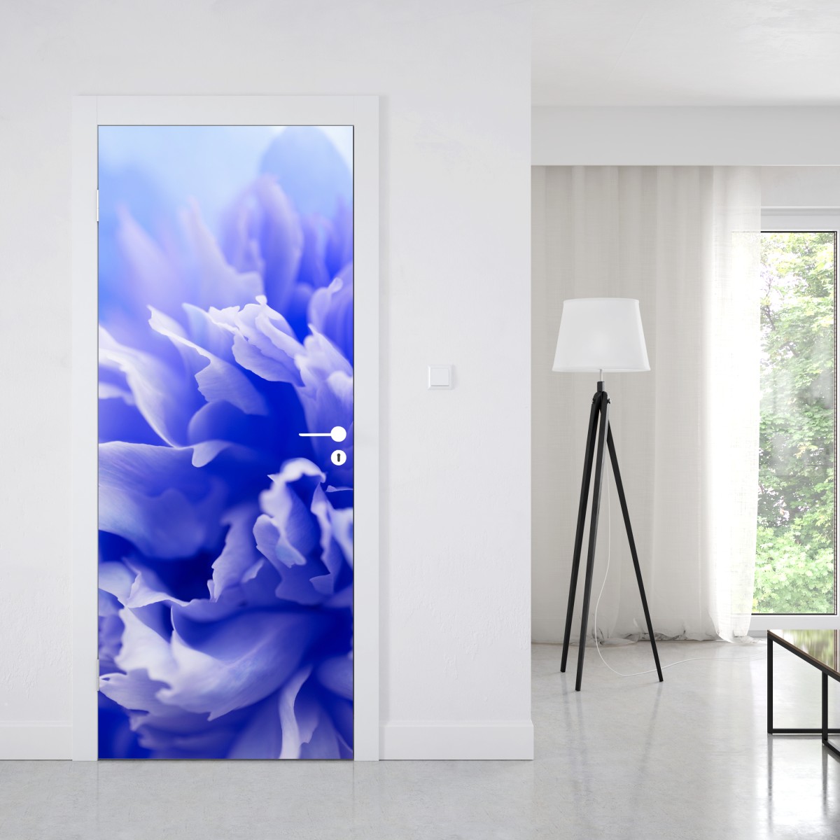 Naklejka na drzwi delikatny niebieski abstrakcyjny kwiat zbliżenie – Wallissimo® Naklejka na drzwi delikatny niebieski abstrakcyjny kwiat zbliżenie – Wallissimo®