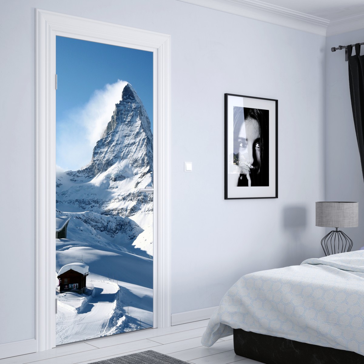 Naklejka na drzwi majestatyczny alpejski szczyt zimą – Wallissimo® Naklejka na drzwi majestatyczny alpejski szczyt zimą – Wallissimo®