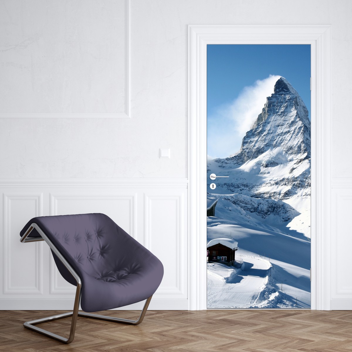 Naklejka na drzwi majestatyczny alpejski szczyt zimą – Wallissimo® Naklejka na drzwi majestatyczny alpejski szczyt zimą – Wallissimo®