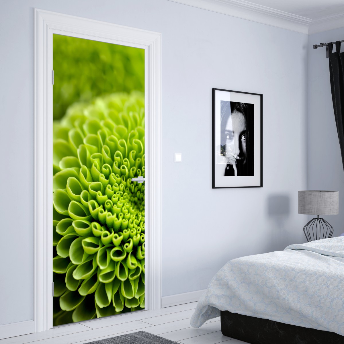 Naklejka na drzwi intensywna zielona spirala kwiatowa – Wallissimo® Naklejka na drzwi intensywna zielona spirala kwiatowa – Wallissimo®