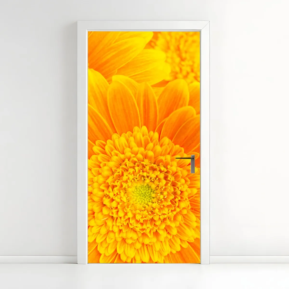 Naklejka na drzwi intensywny pomarańczowy kwiat gerbery z bliska – Wallissimo® Naklejka na drzwi intensywny pomarańczowy kwiat gerbery z bliska – Wallissimo®