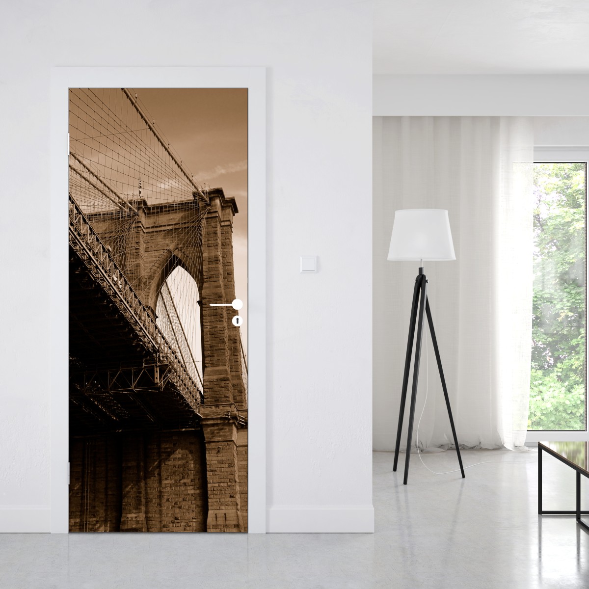 Naklejka na drzwi sepia widok na Most Brookliński – Wallissimo® Naklejka na drzwi sepia widok na Most Brookliński – Wallissimo®