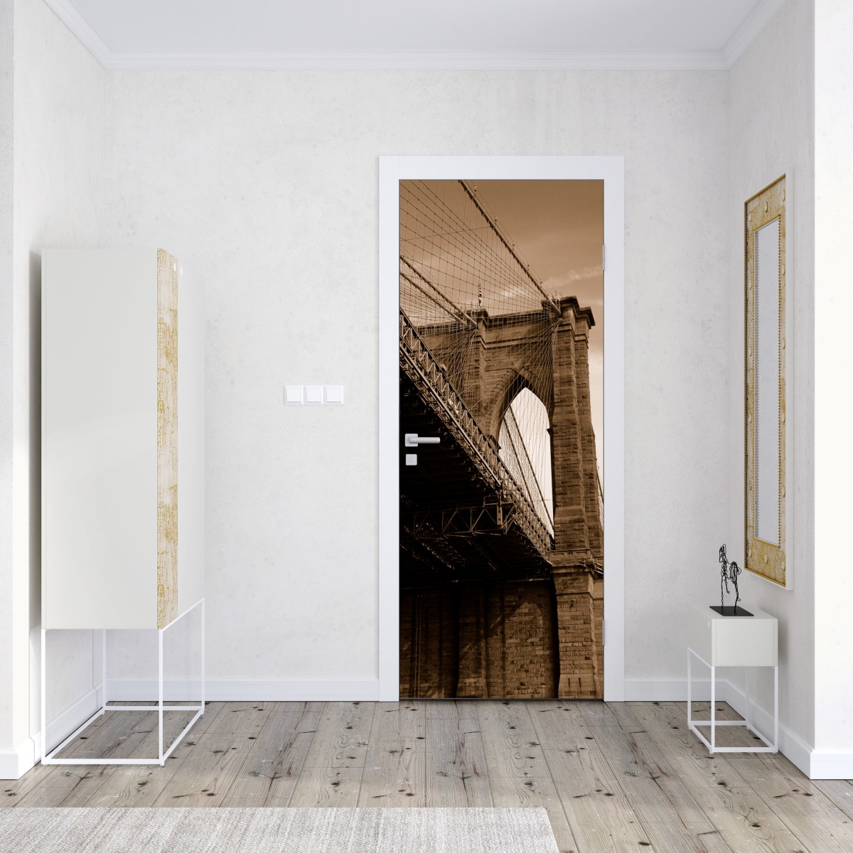 Naklejka na drzwi sepia widok na Most Brookliński – Wallissimo® Naklejka na drzwi sepia widok na Most Brookliński – Wallissimo®