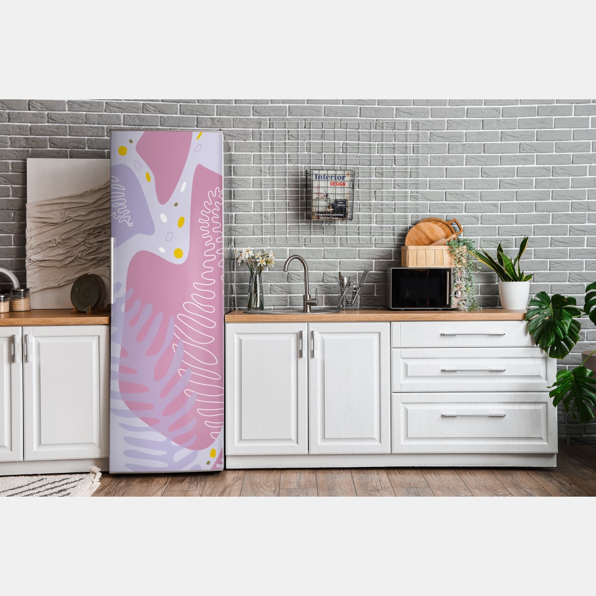 Naklejka na lodówkę delikatna pastelowa kompozycja botaniczna – Wallissimo® Naklejka na lodówkę delikatna pastelowa kompozycja botaniczna – Wallissimo®