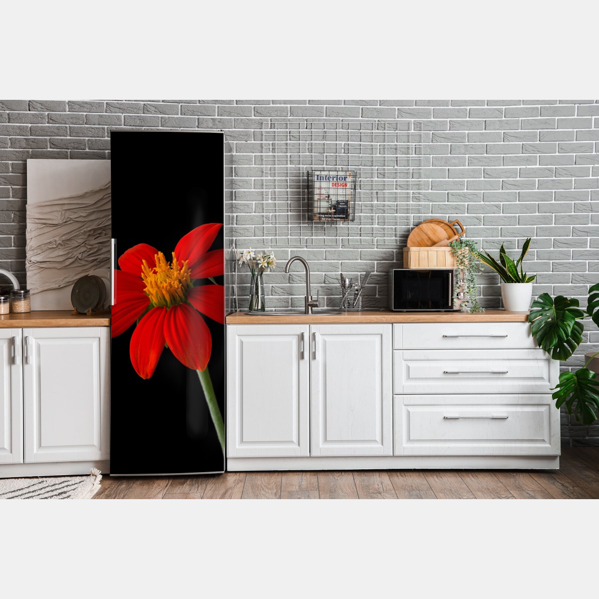 Naklejka na lodówkę żywy słonecznik meksykański na czarnym tle – Wallissimo® Naklejka na lodówkę żywy słonecznik meksykański na czarnym tle – Wallissimo®