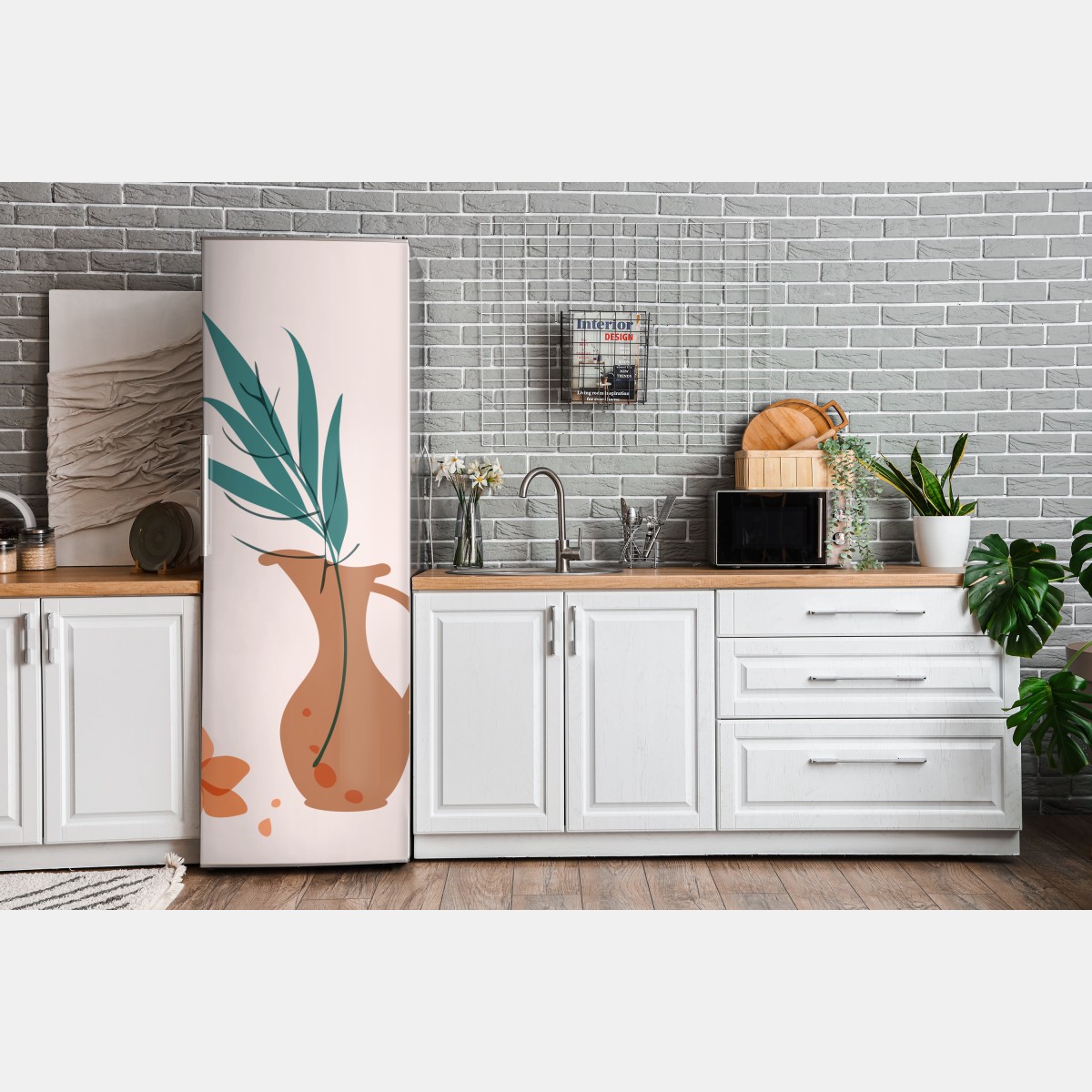 Naklejka na lodówkę pastelowa botaniczna waza z liśćmi – Wallissimo® Naklejka na lodówkę pastelowa botaniczna waza z liśćmi – Wallissimo®