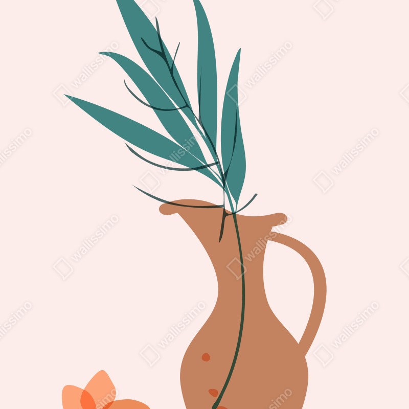 Naklejka na lodówkę pastelowa botaniczna waza z liśćmi – Wallissimo® Naklejka na lodówkę pastelowa botaniczna waza z liśćmi – Wallissimo®