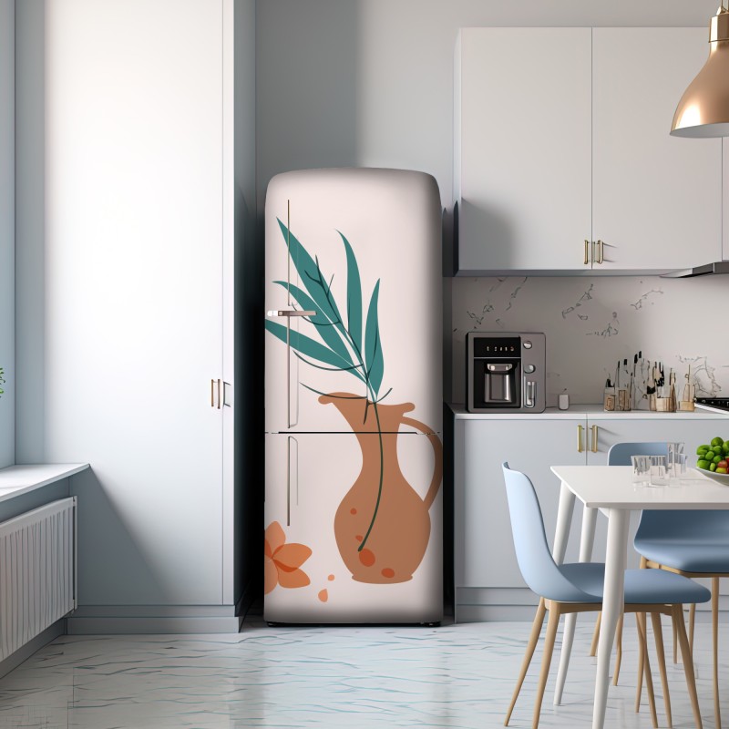 Naklejka na lodówkę pastelowa botaniczna waza z liśćmi – Wallissimo® Naklejka na lodówkę pastelowa botaniczna waza z liśćmi – Wallissimo®