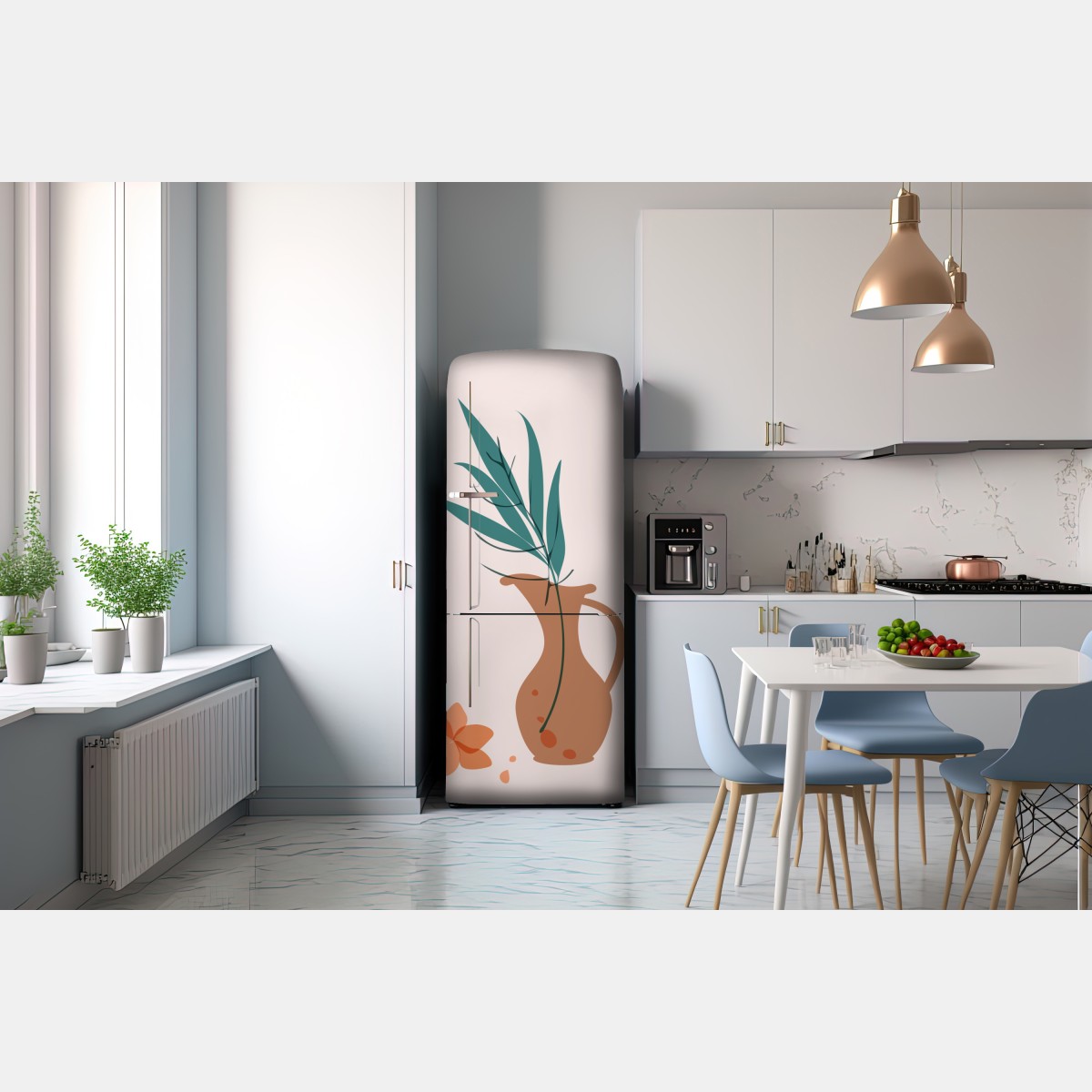 Naklejka na lodówkę pastelowa botaniczna waza z liśćmi – Wallissimo® Naklejka na lodówkę pastelowa botaniczna waza z liśćmi – Wallissimo®