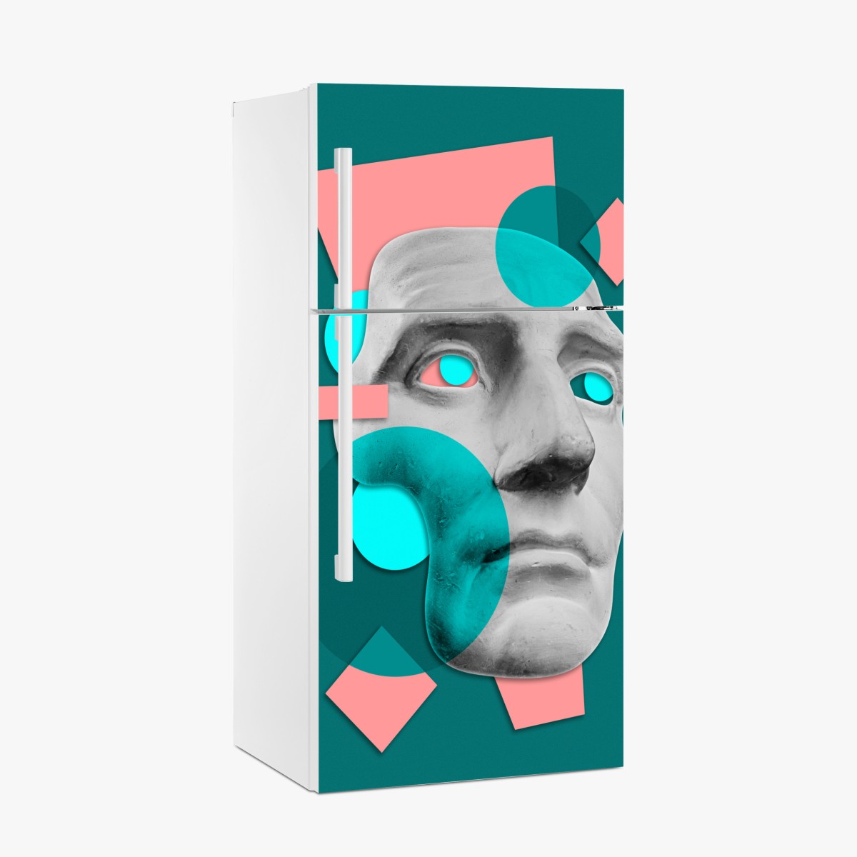 Fridge sticker abstract classical mask in teal and pink – Wallissimo®