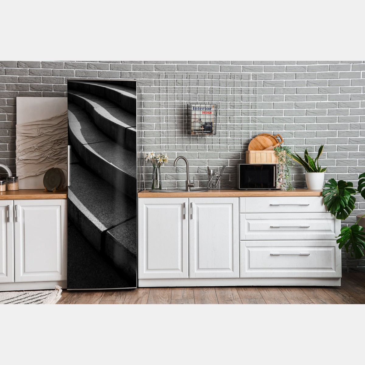 Naklejka na lodówkę zakrzywione betonowe schody w cieniu – Wallissimo® Naklejka na lodówkę zakrzywione betonowe schody w cieniu – Wallissimo®