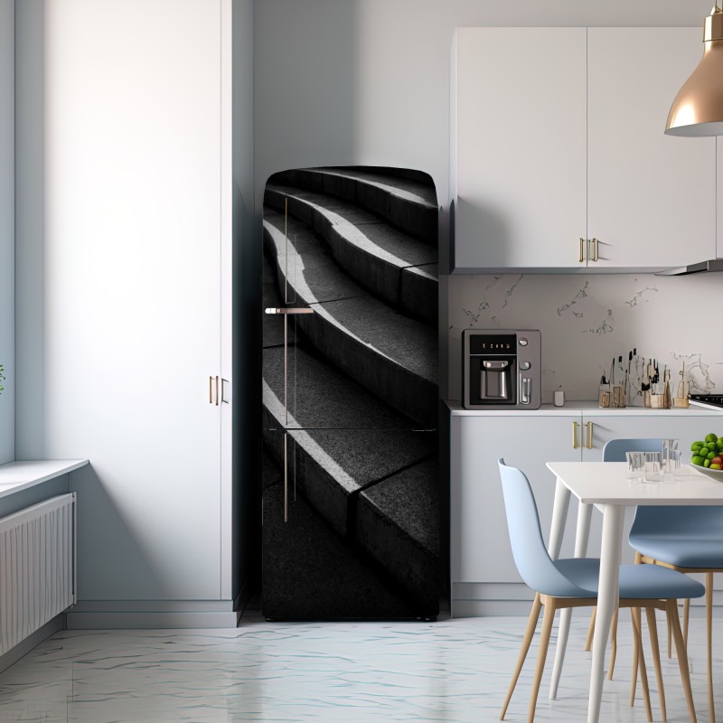 Naklejka na lodówkę zakrzywione betonowe schody w cieniu – Wallissimo® Naklejka na lodówkę zakrzywione betonowe schody w cieniu – Wallissimo®