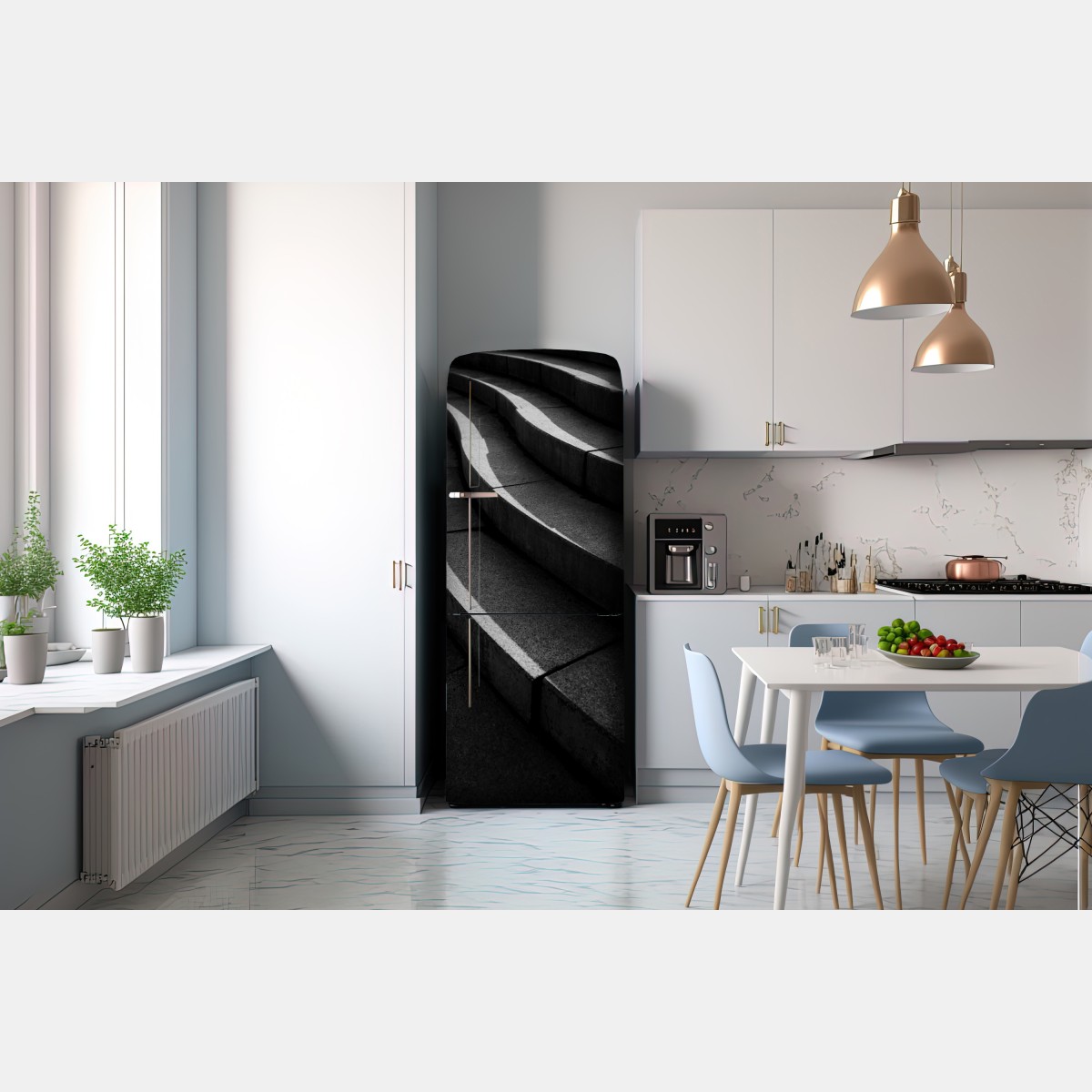 Naklejka na lodówkę zakrzywione betonowe schody w cieniu – Wallissimo® Naklejka na lodówkę zakrzywione betonowe schody w cieniu – Wallissimo®