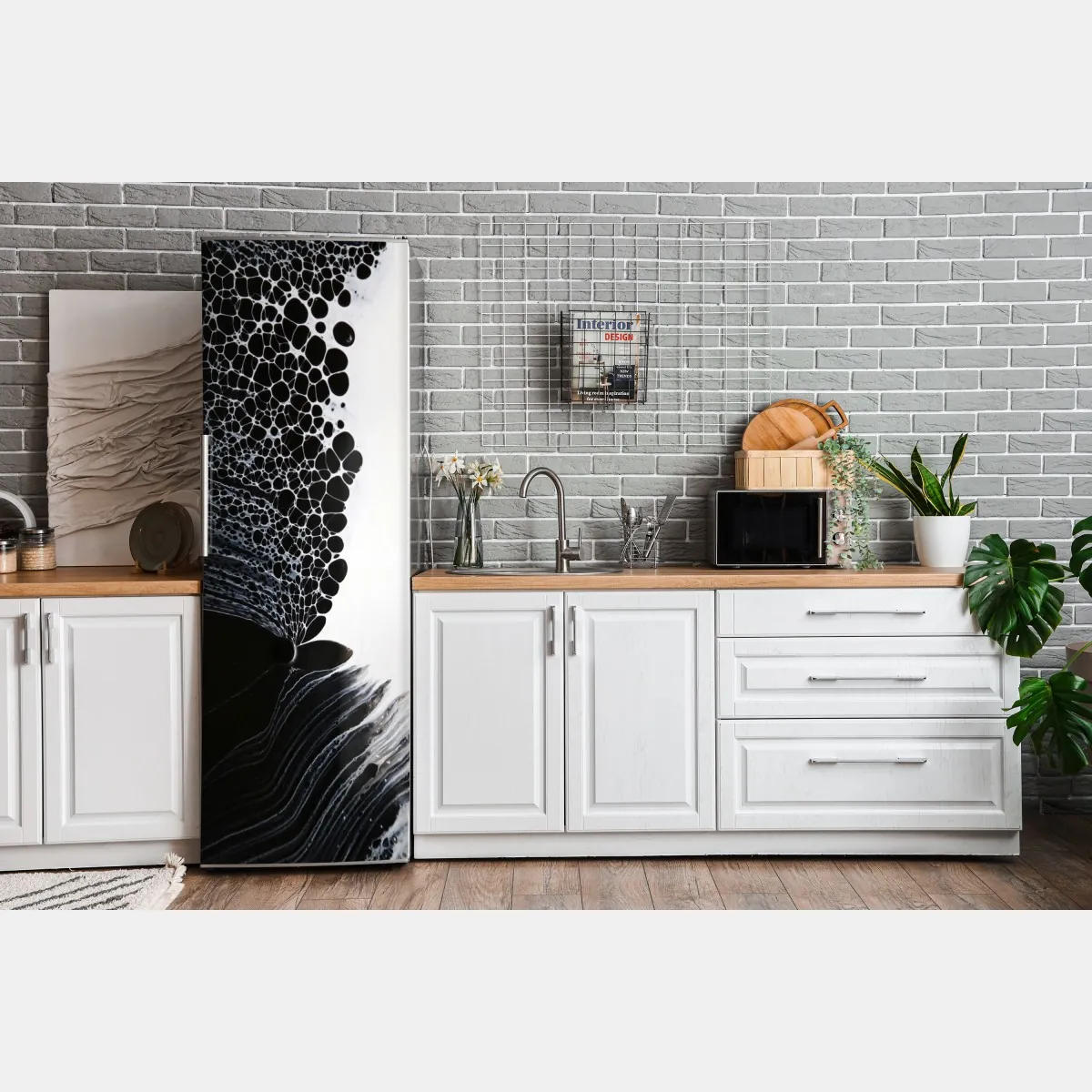 Naklejka na lodówkę monochromatyczny przepływ komórek – Wallissimo® Naklejka na lodówkę monochromatyczny przepływ komórek – Wallissimo®