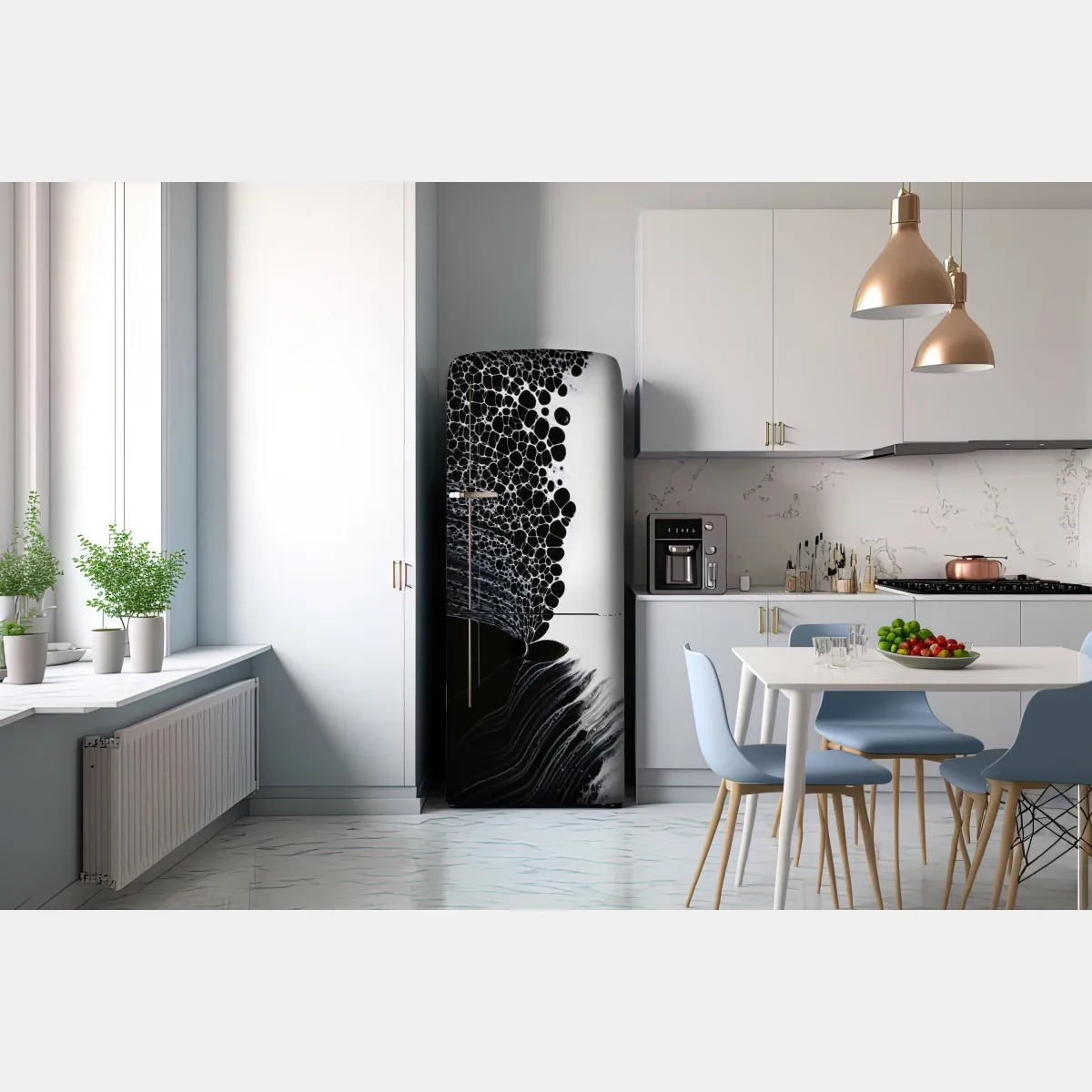 Naklejka na lodówkę monochromatyczny przepływ komórek – Wallissimo® Naklejka na lodówkę monochromatyczny przepływ komórek – Wallissimo®