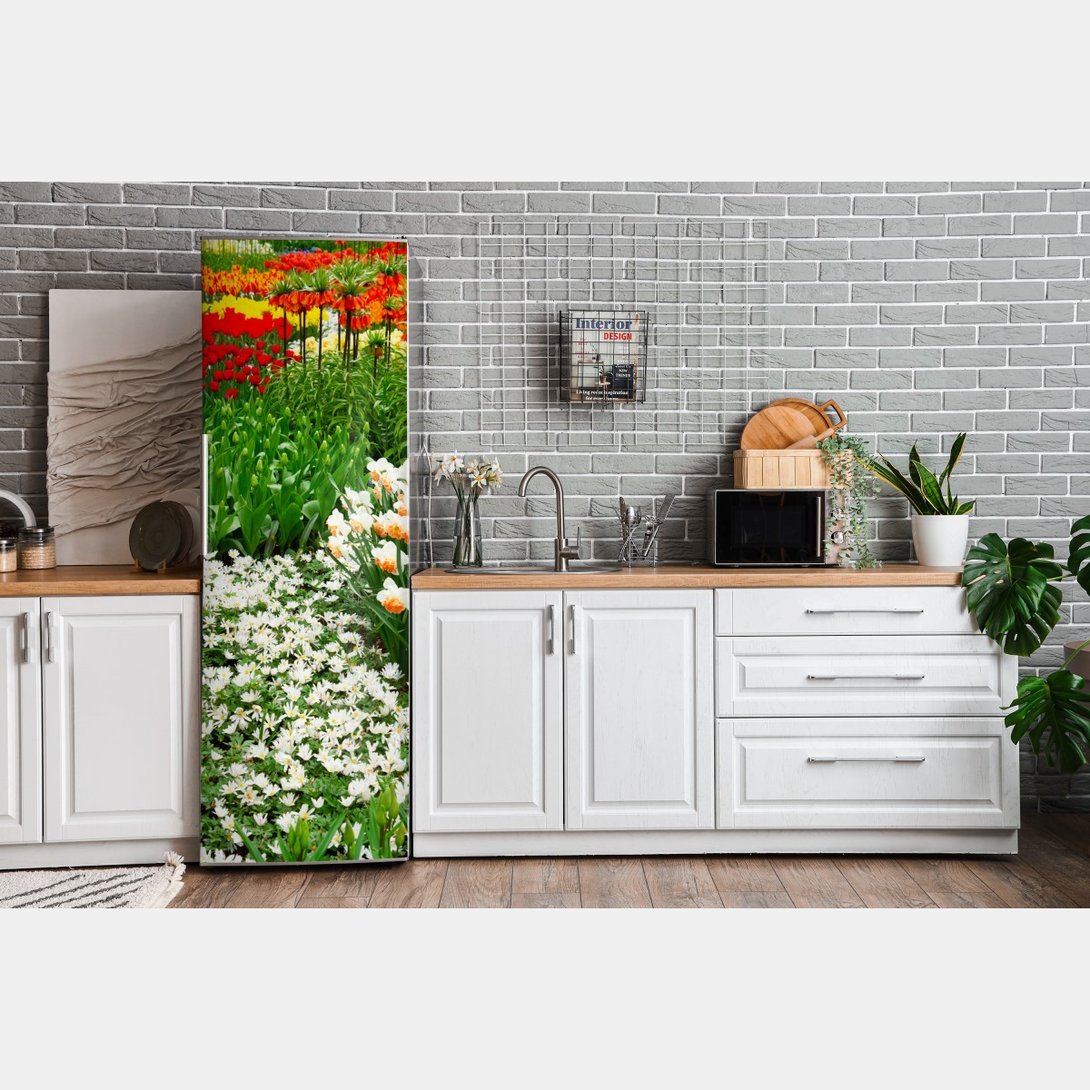 Naklejka na lodówkę żywy wiosenny ogród kwiatowy – Wallissimo® Naklejka na lodówkę żywy wiosenny ogród kwiatowy – Wallissimo®
