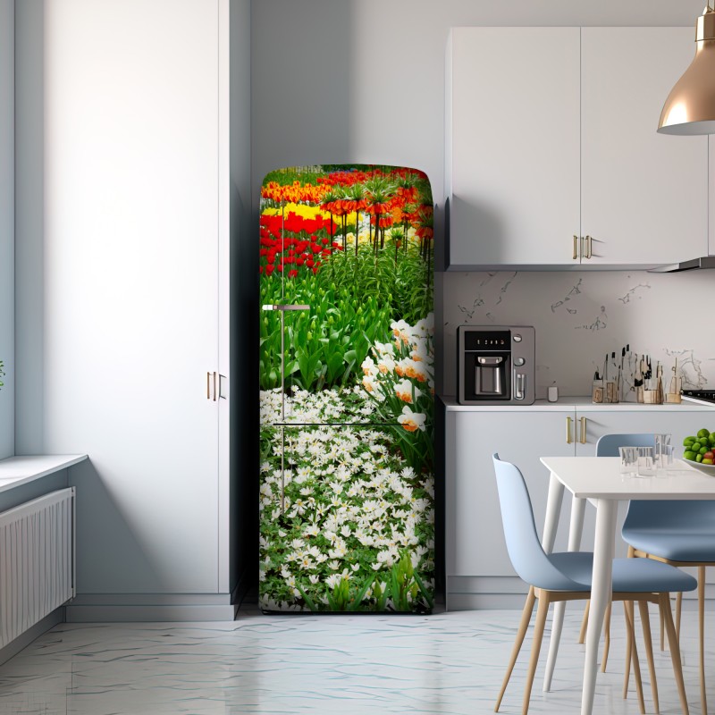 Naklejka na lodówkę żywy wiosenny ogród kwiatowy – Wallissimo® Naklejka na lodówkę żywy wiosenny ogród kwiatowy – Wallissimo®