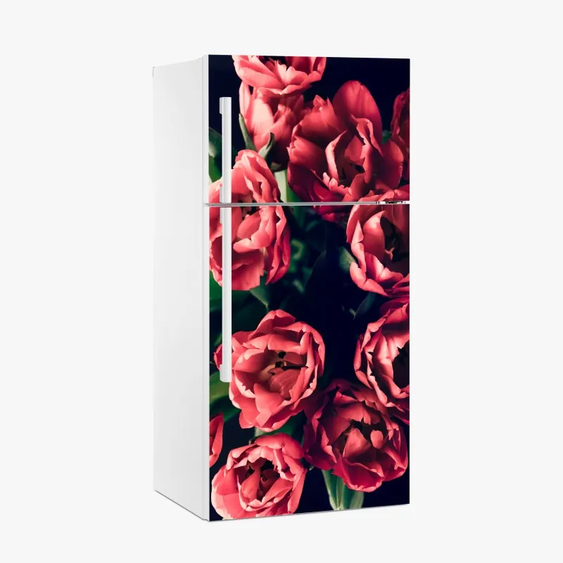 Naklejka na lodówkę nastrojowy różowy bukiet tulipanów