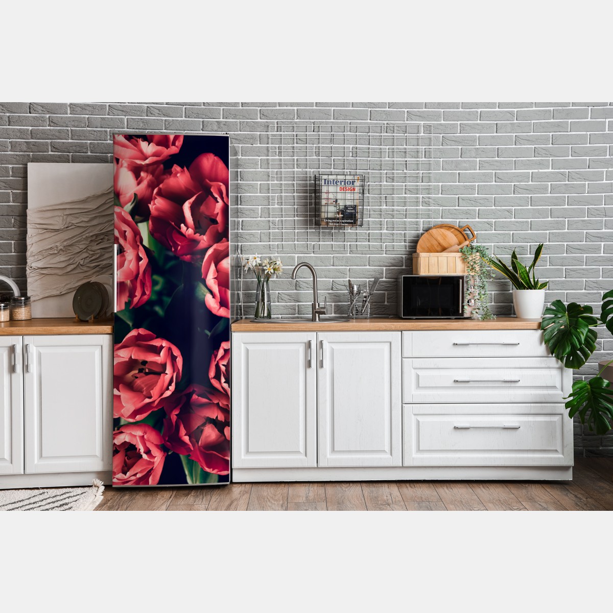 Naklejka na lodówkę nastrojowy różowy bukiet tulipanów – Wallissimo® Naklejka na lodówkę nastrojowy różowy bukiet tulipanów – Wallissimo®