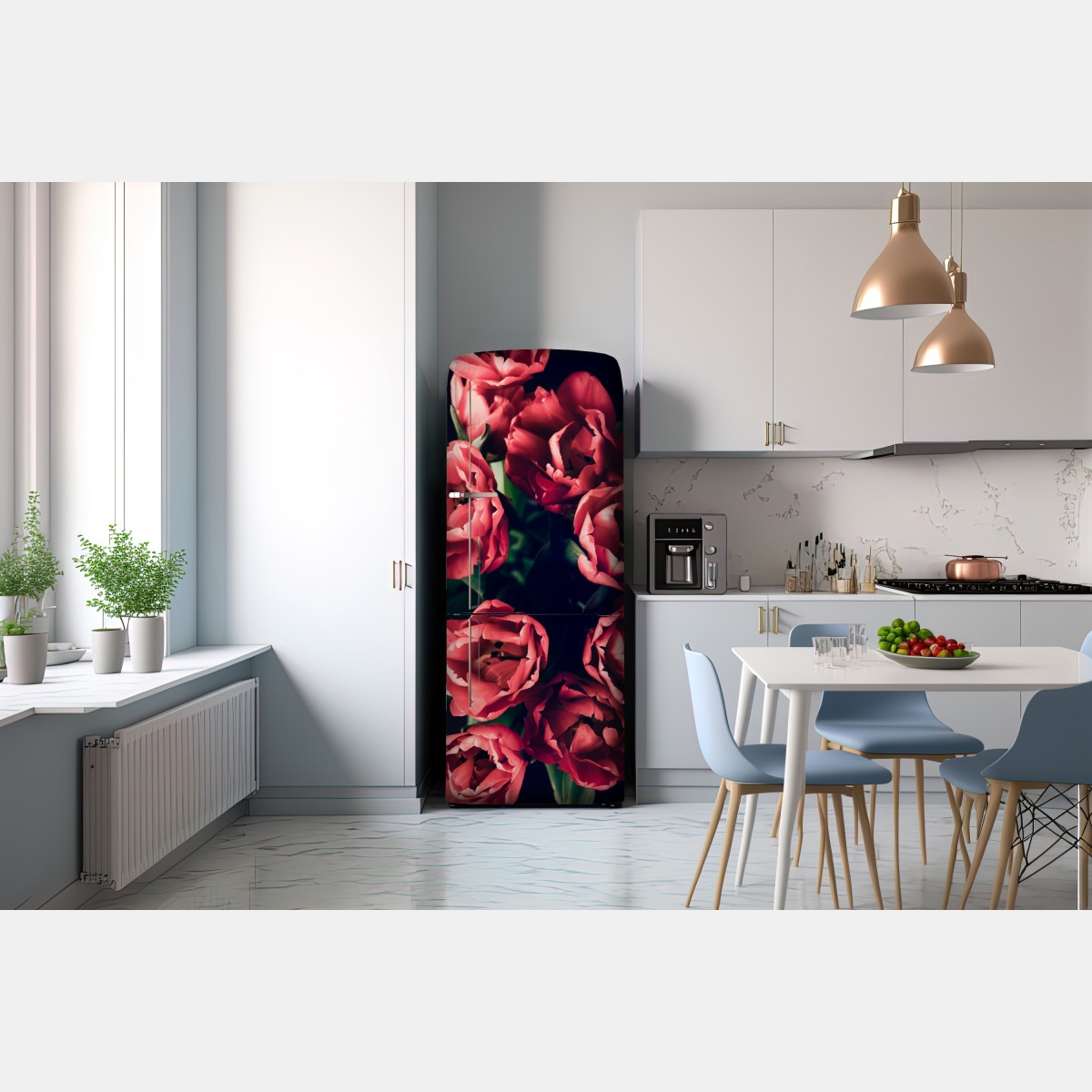 Naklejka na lodówkę nastrojowy różowy bukiet tulipanów – Wallissimo® Naklejka na lodówkę nastrojowy różowy bukiet tulipanów – Wallissimo®