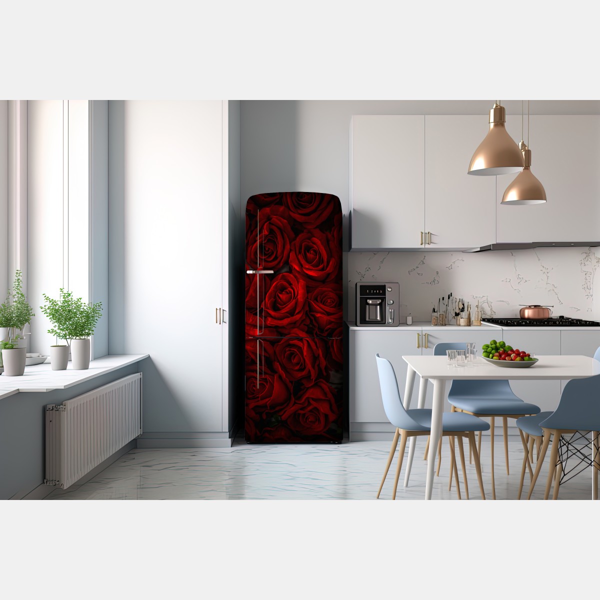 Naklejka na lodówkę intensywne czerwone róże z bliska – Wallissimo® Naklejka na lodówkę intensywne czerwone róże z bliska – Wallissimo®