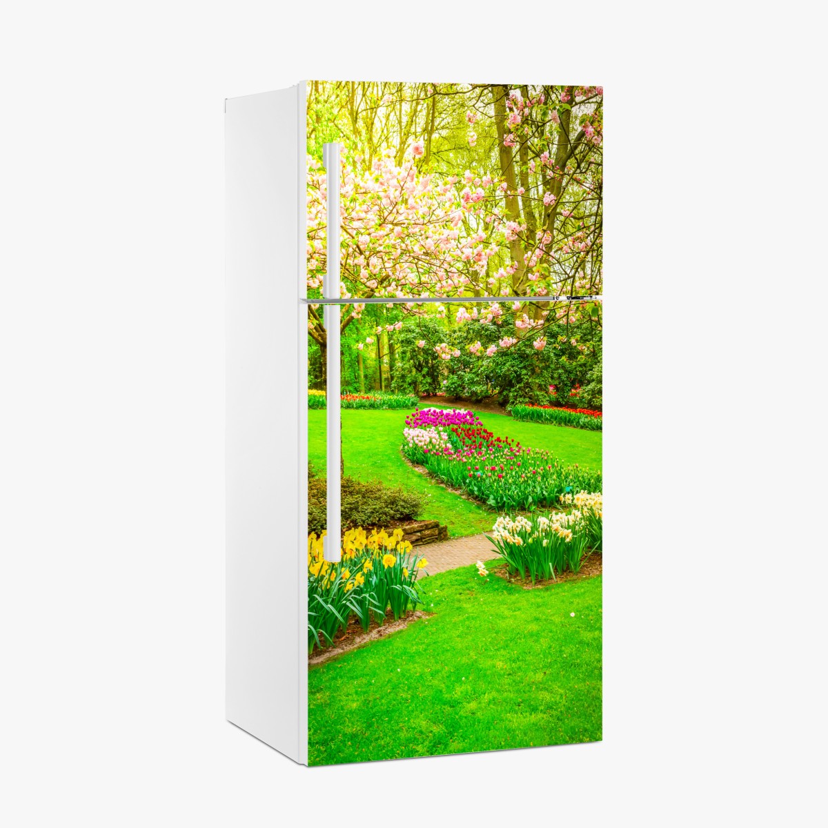 Fridge sticker spring garden bloom: tulips and cherry blossoms – Wallissimo®