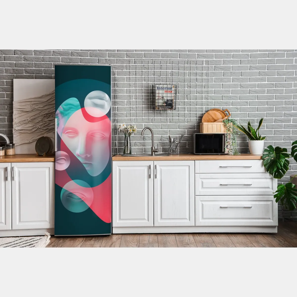 Naklejka na lodówkę surrealistyczna klasyczna twarz w duotonie – Wallissimo® Naklejka na lodówkę surrealistyczna klasyczna twarz w duotonie – Wallissimo®