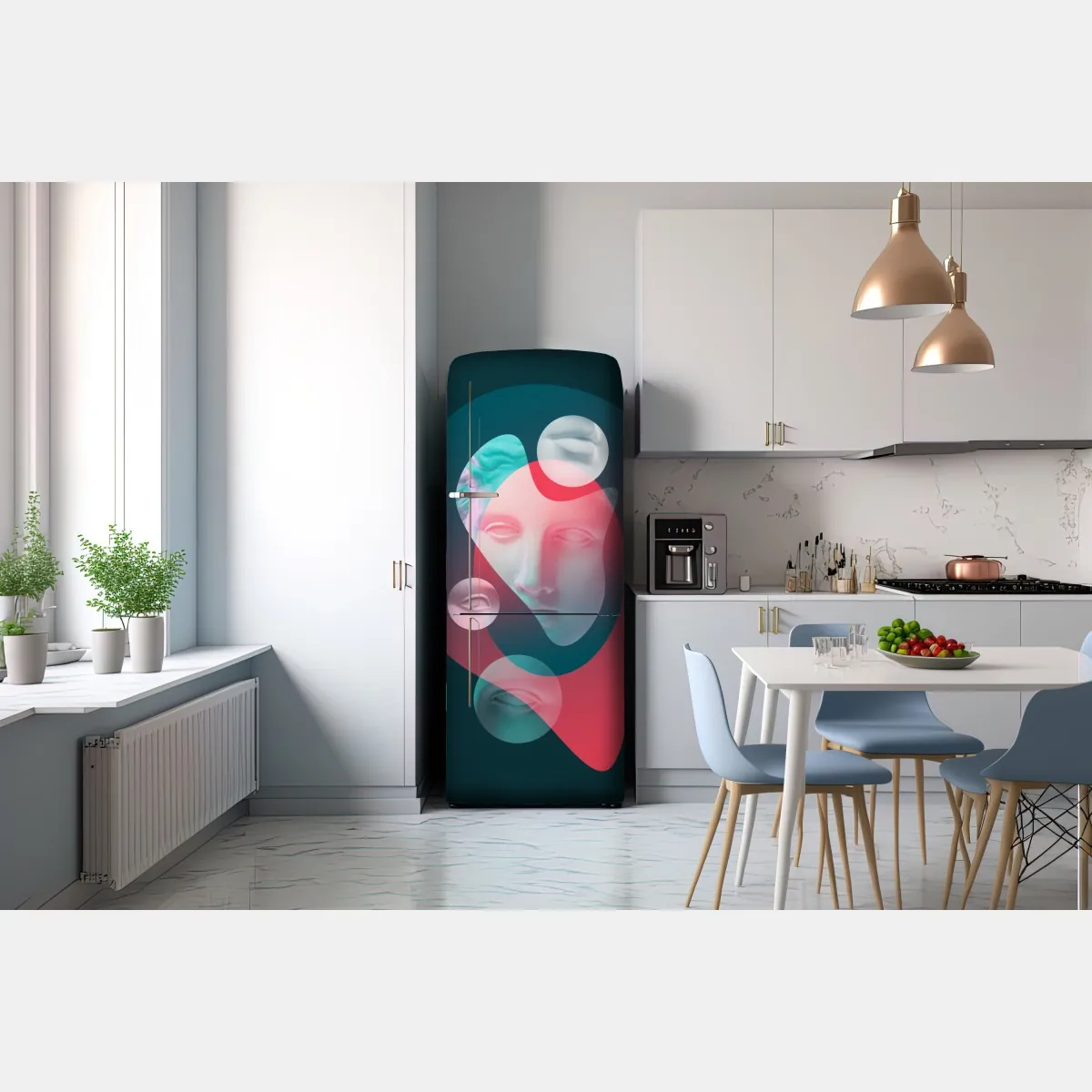 Naklejka na lodówkę surrealistyczna klasyczna twarz w duotonie – Wallissimo® Naklejka na lodówkę surrealistyczna klasyczna twarz w duotonie – Wallissimo®