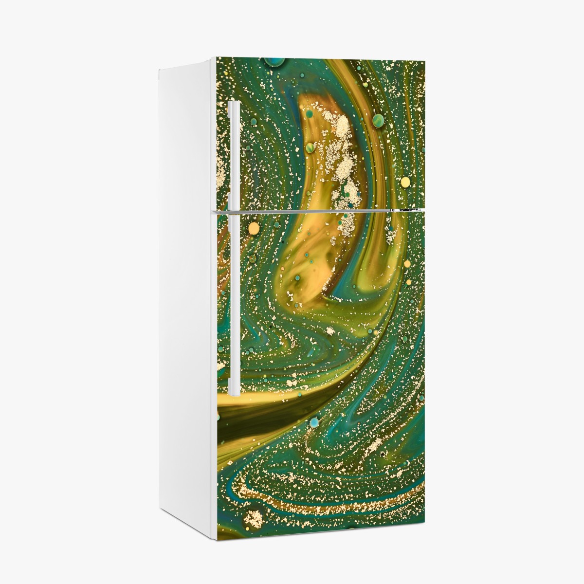 Fridge sticker green and gold fluid marble art print – Wallissimo®