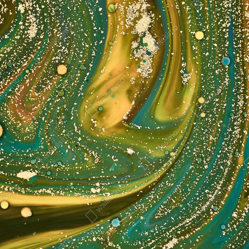 Naklejka na lodówkę zielono-złota płynna marmurkowa grafika – Wallissimo® Naklejka na lodówkę zielono-złota płynna marmurkowa grafika – Wallissimo®